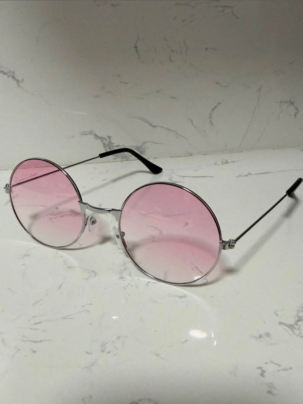 NEW Round Pink / Silver Gradient Round Lens Hippie Hippy Sunglasses